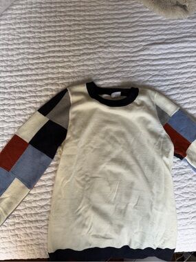 Ecru Colorblock Sleeve Sweater in Cream, Black, Rust & Blue